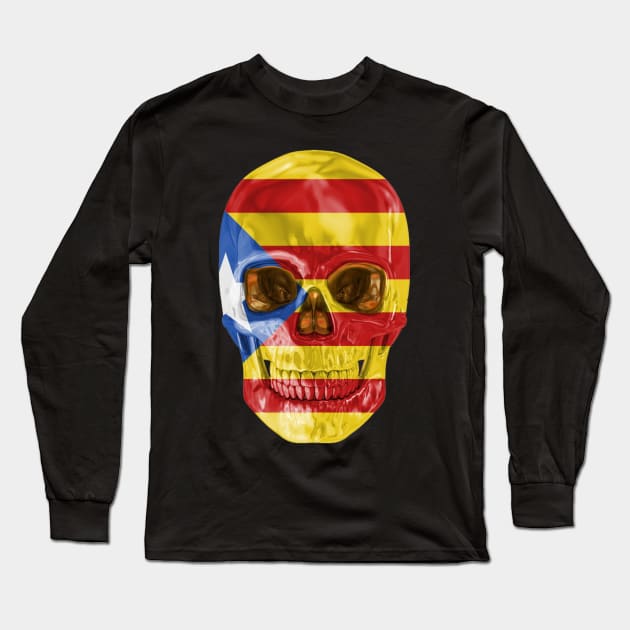 Catalan Flag  Catalonia Catalan Flag Skull - Gift for Catalan From Catolonia Long Sleeve T-Shirt by Country Flags